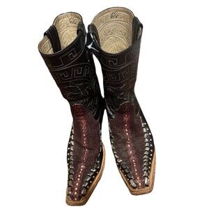 Men’s Sz 6.5 Crocodile Belly Leather Pointy Toe Hand Craft Blinged Cowboy Boots